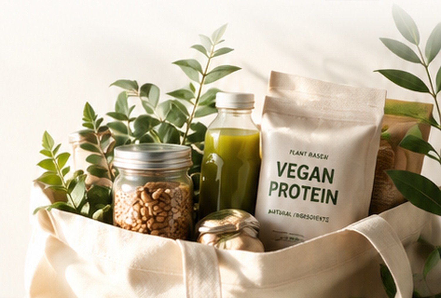 Selección de productos saludables, naturales y plant-based